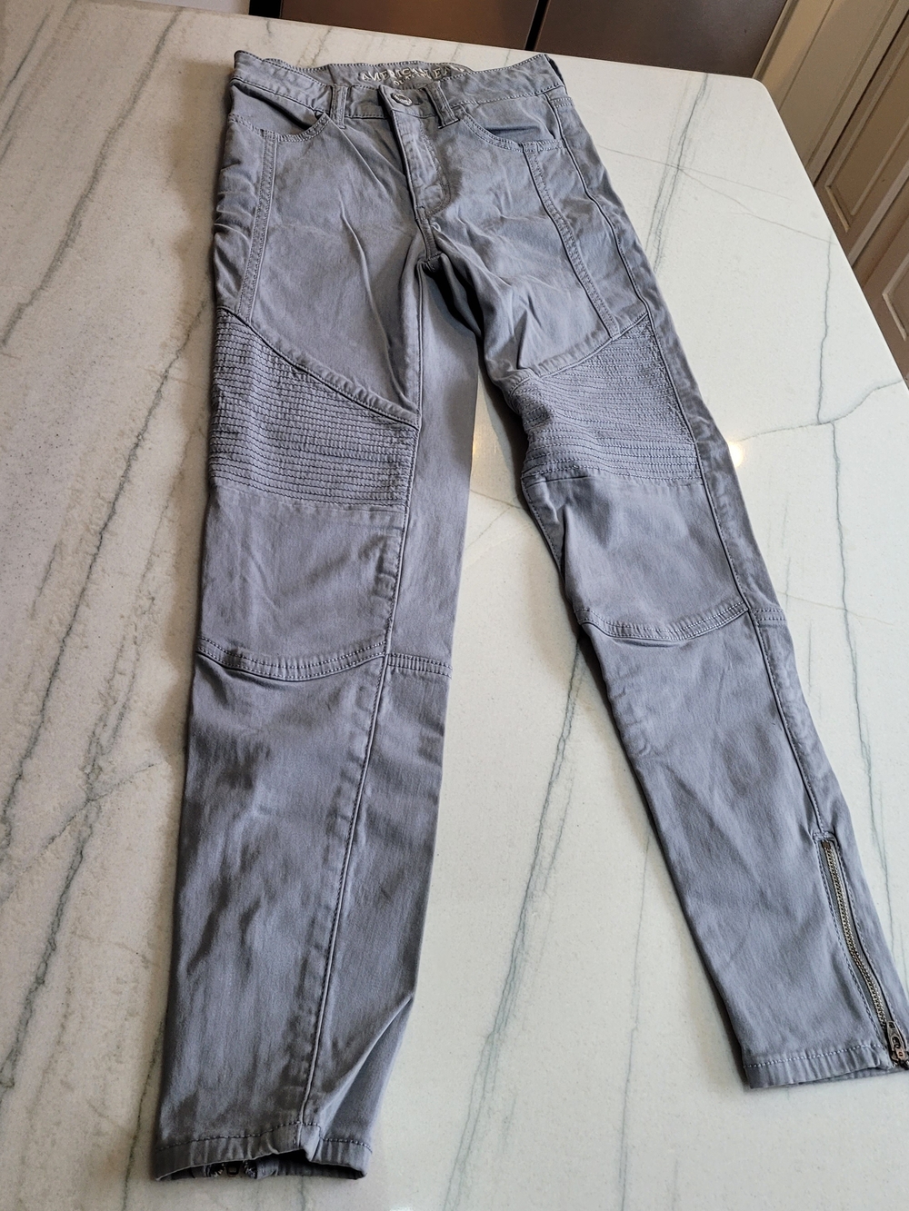 American Eagle Outfitters Light Gray Moto-Style Cargo Pants